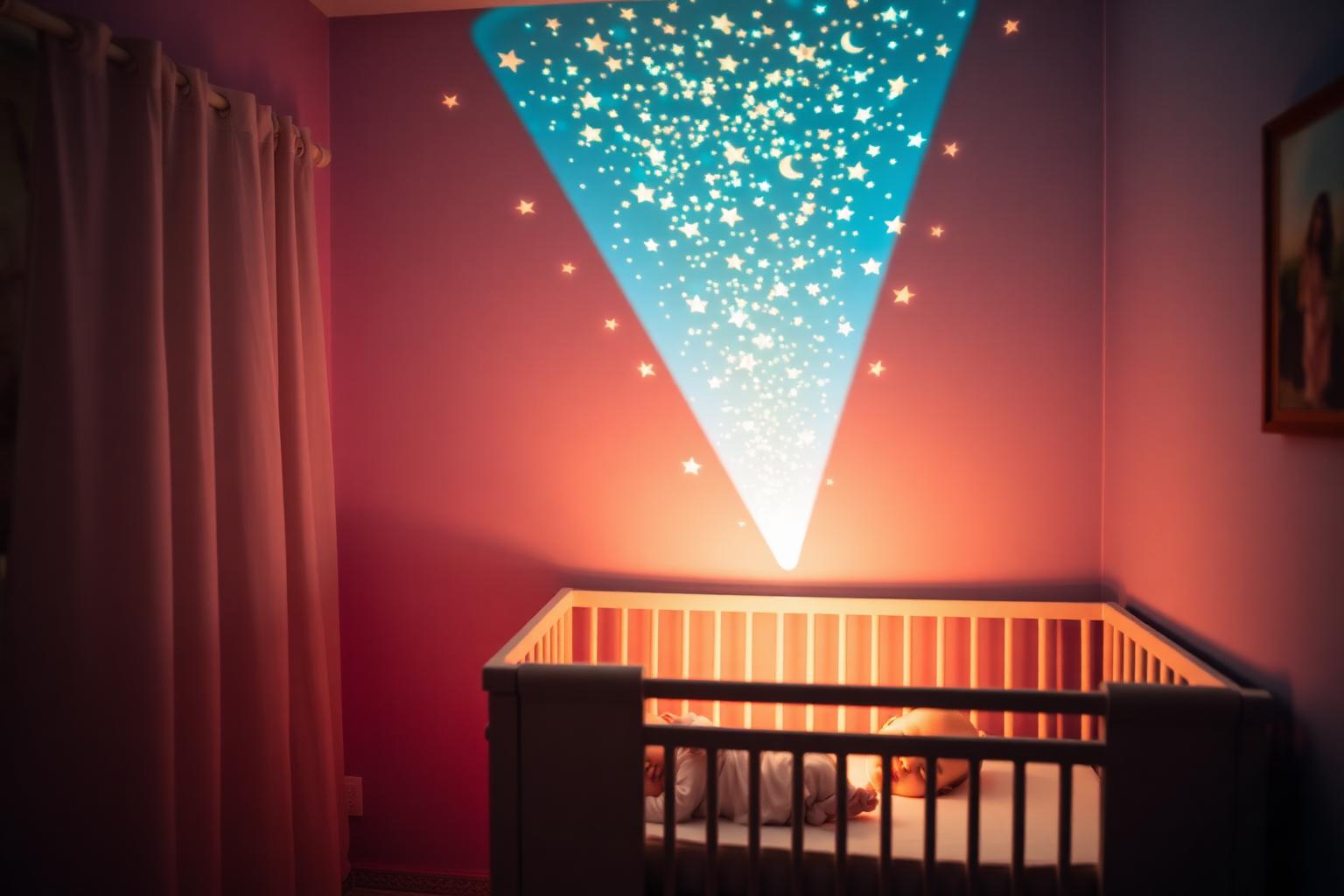 Veilleuse projecteur étoiles dans chambre de bébé